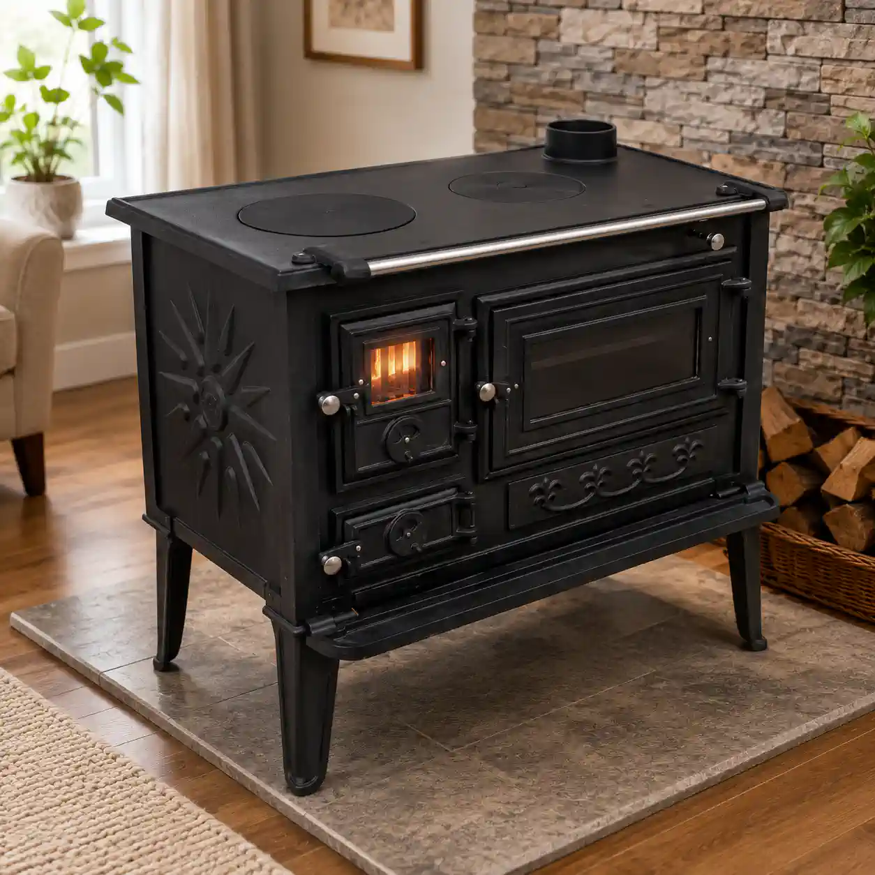 Wood Fireplace Cook Stove Oven 10Kw Sol003 with glass (2)_result