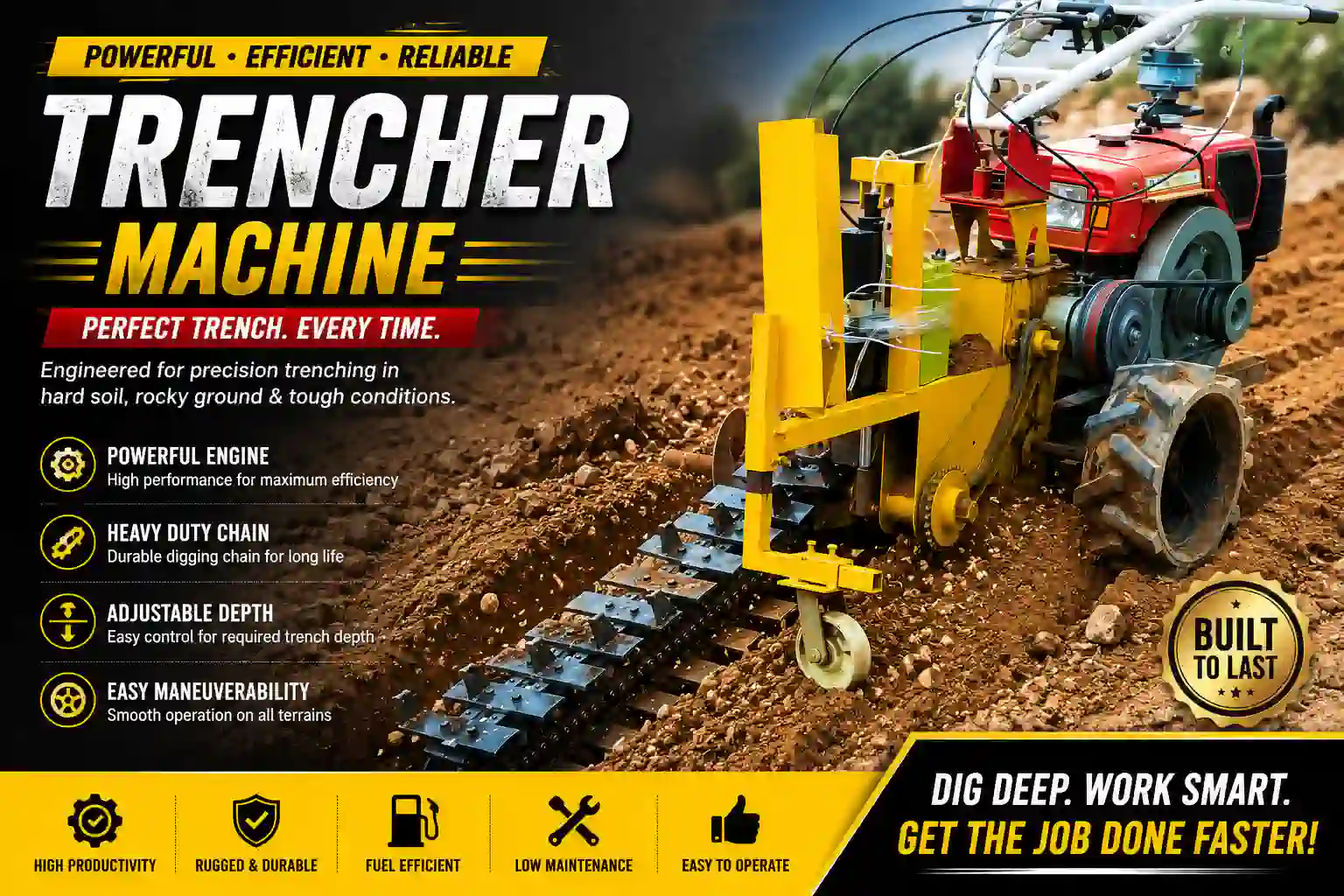 Trencher Machine with 13HP Engine depth 80cm width 20cm - Image 2