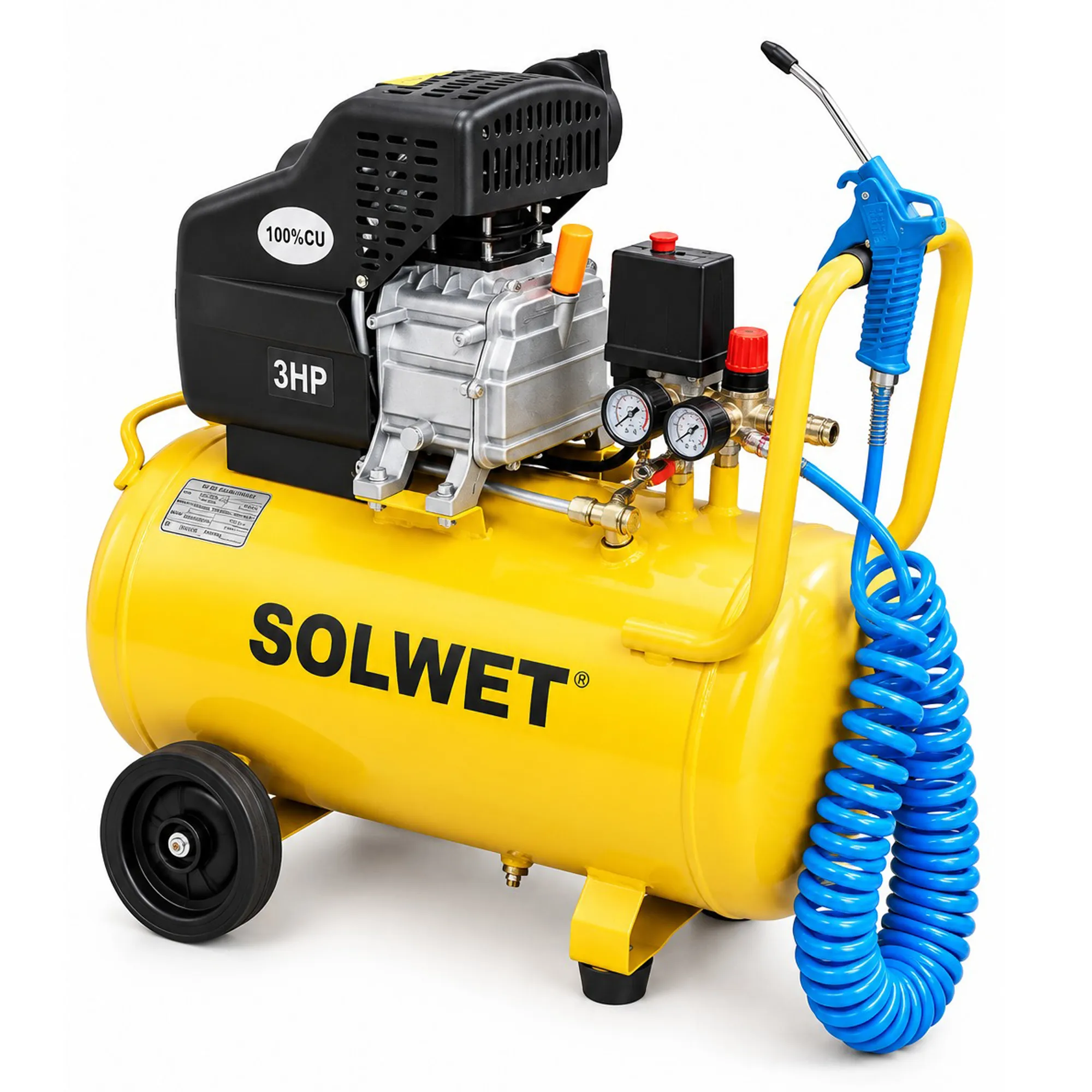 Air Compressor 3 HP Motor with 10 meter Spiral pipe & Air Blow Gun