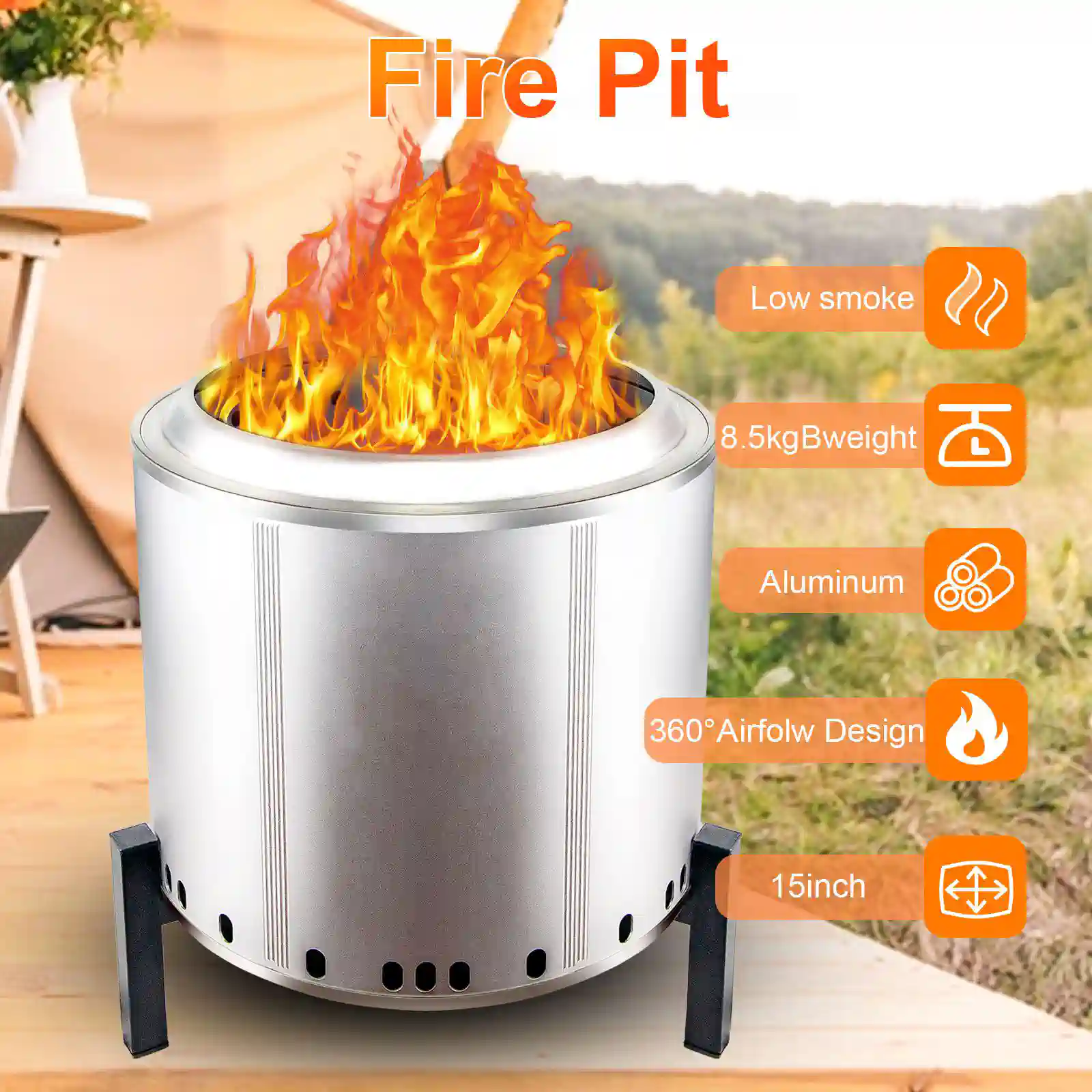 Outdoor Stainless Steel Smokeless Fire Pit (15 inch) - Image 3