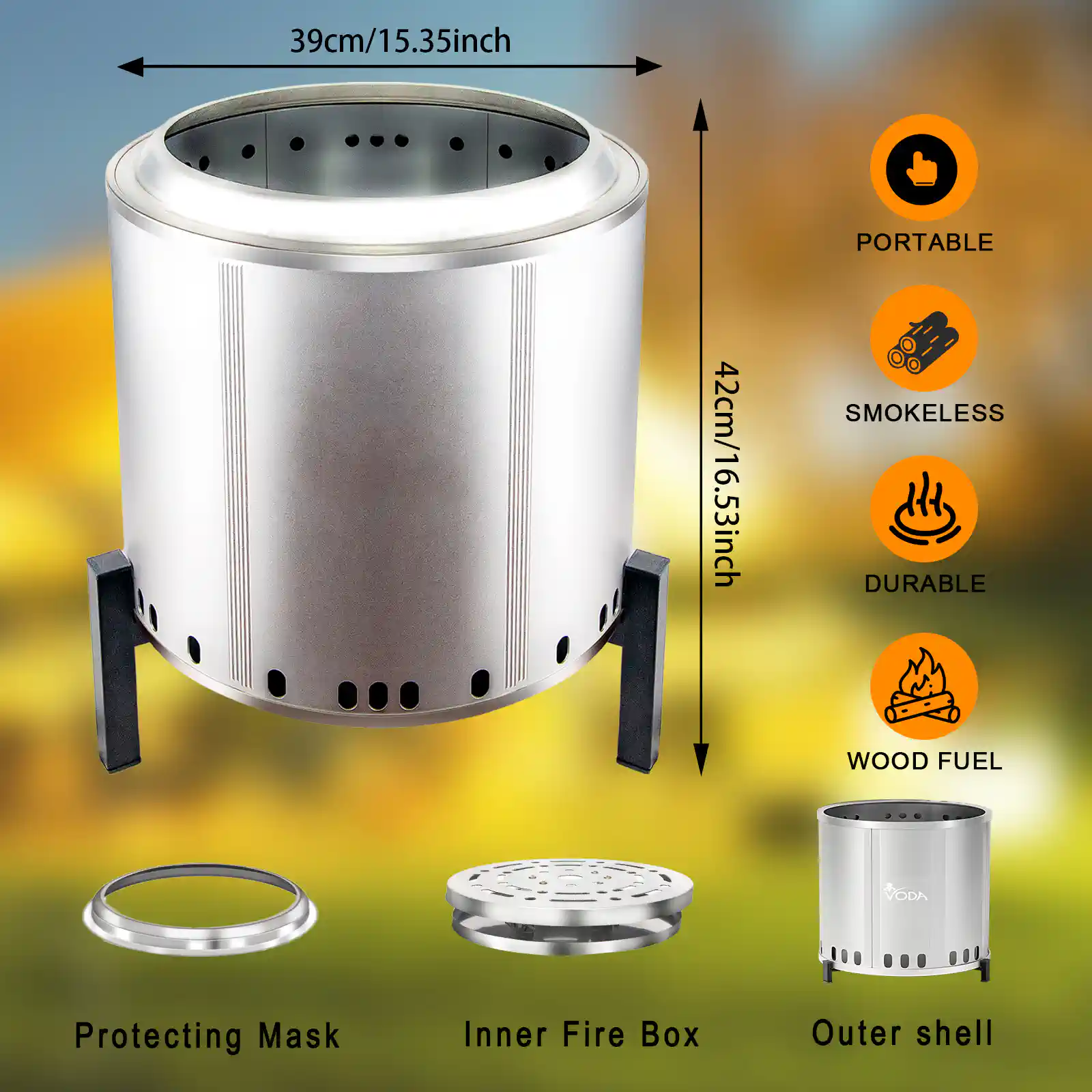 Outdoor Stainless Steel Smokeless Fire Pit (15 inch) - Image 5