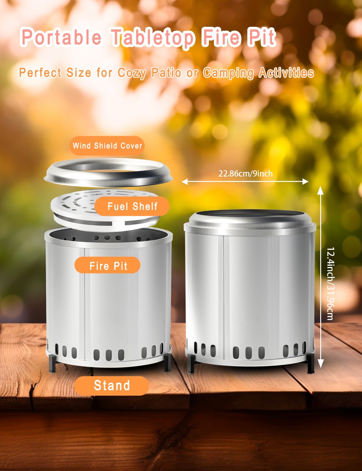Outdoor Stainless Steel Smokeless Fire Pit (15 inch)