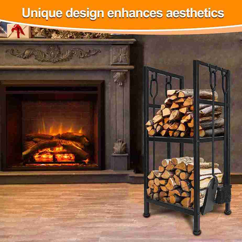 Firewood Log Rack Storage with Tool Set - Image 2