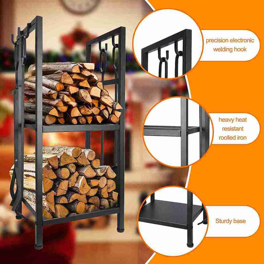 Firewood Log Rack Storage with Tool Set - Image 3