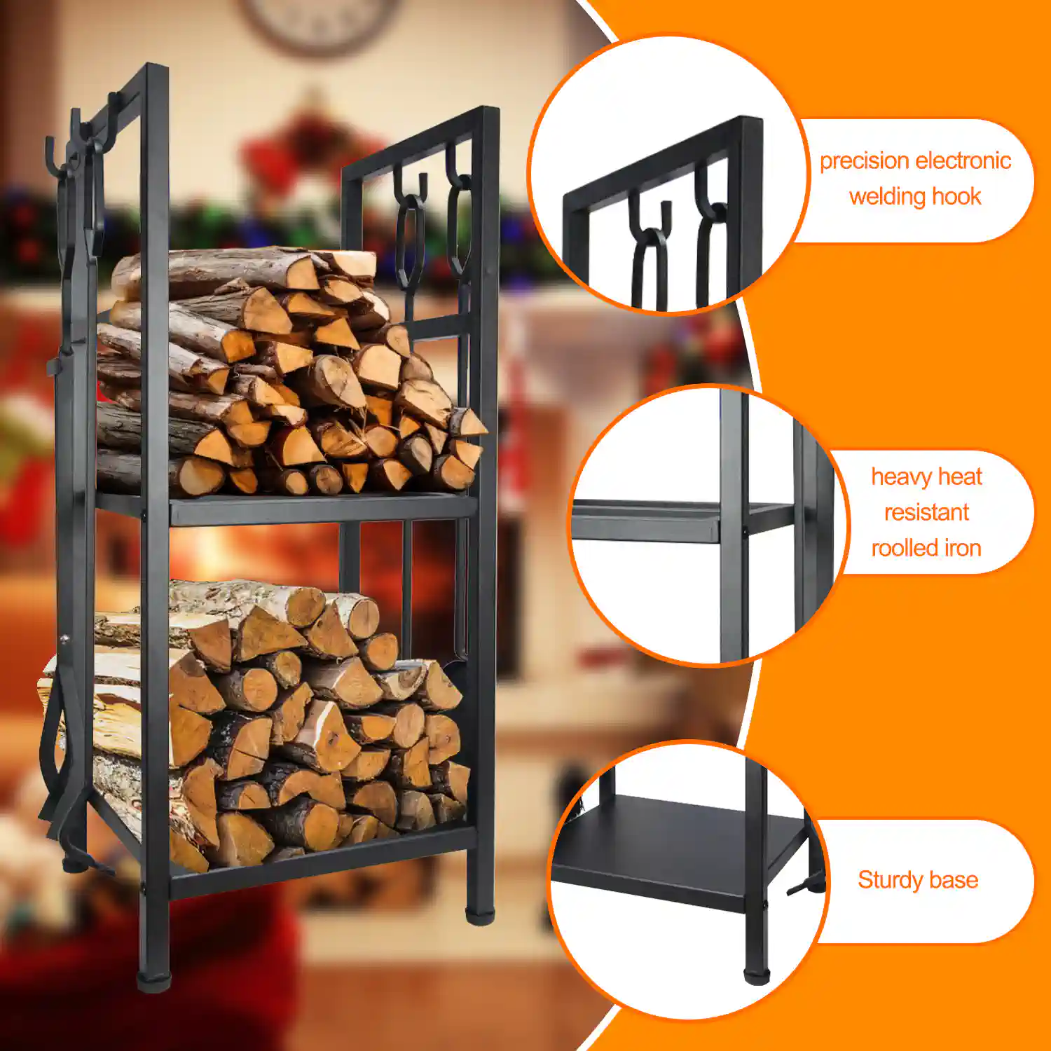 Firewood Log Rack Storage with Tool Set - Image 4