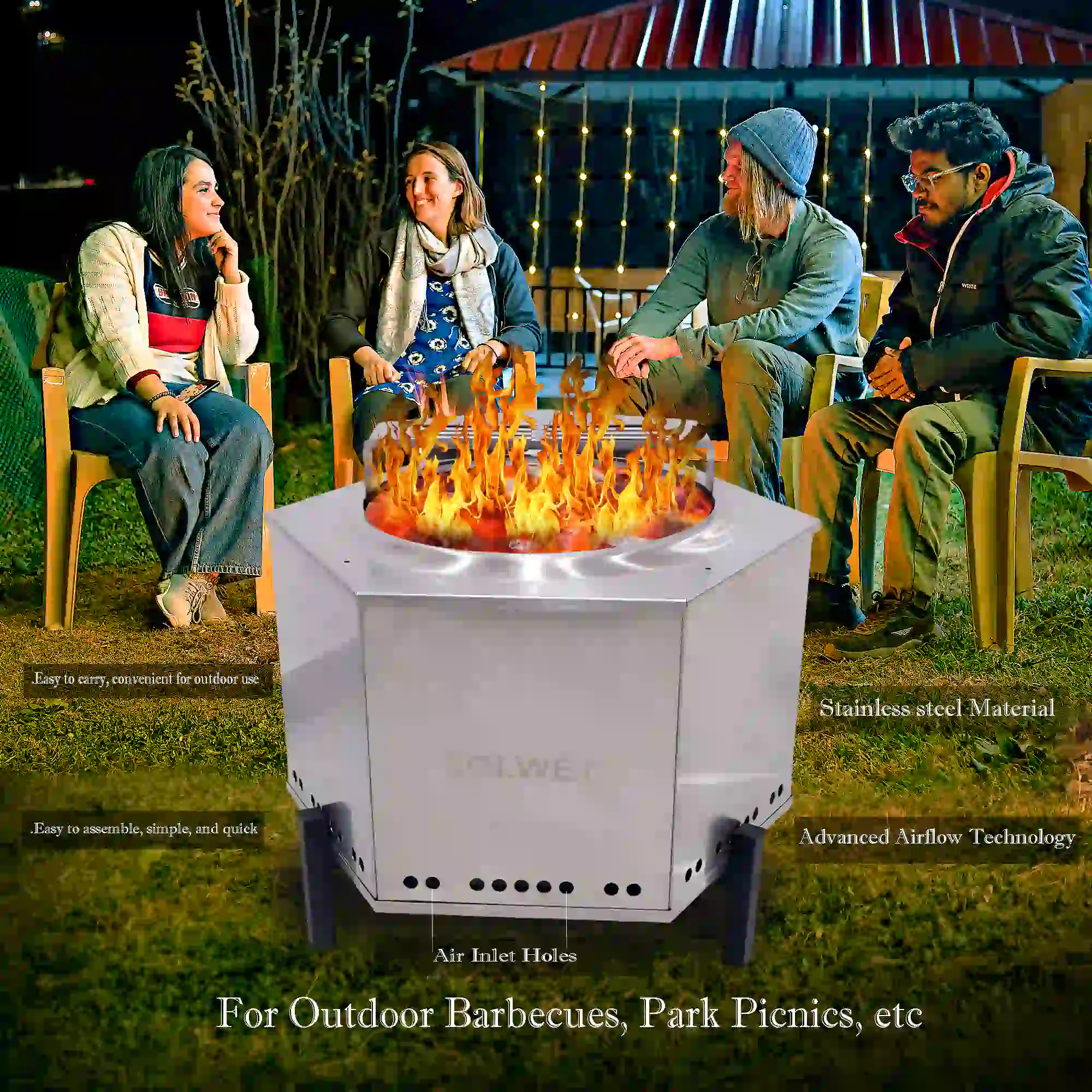 Outdoor Smokeless Fire Pit With BBQ Grill (19") - Image 4
