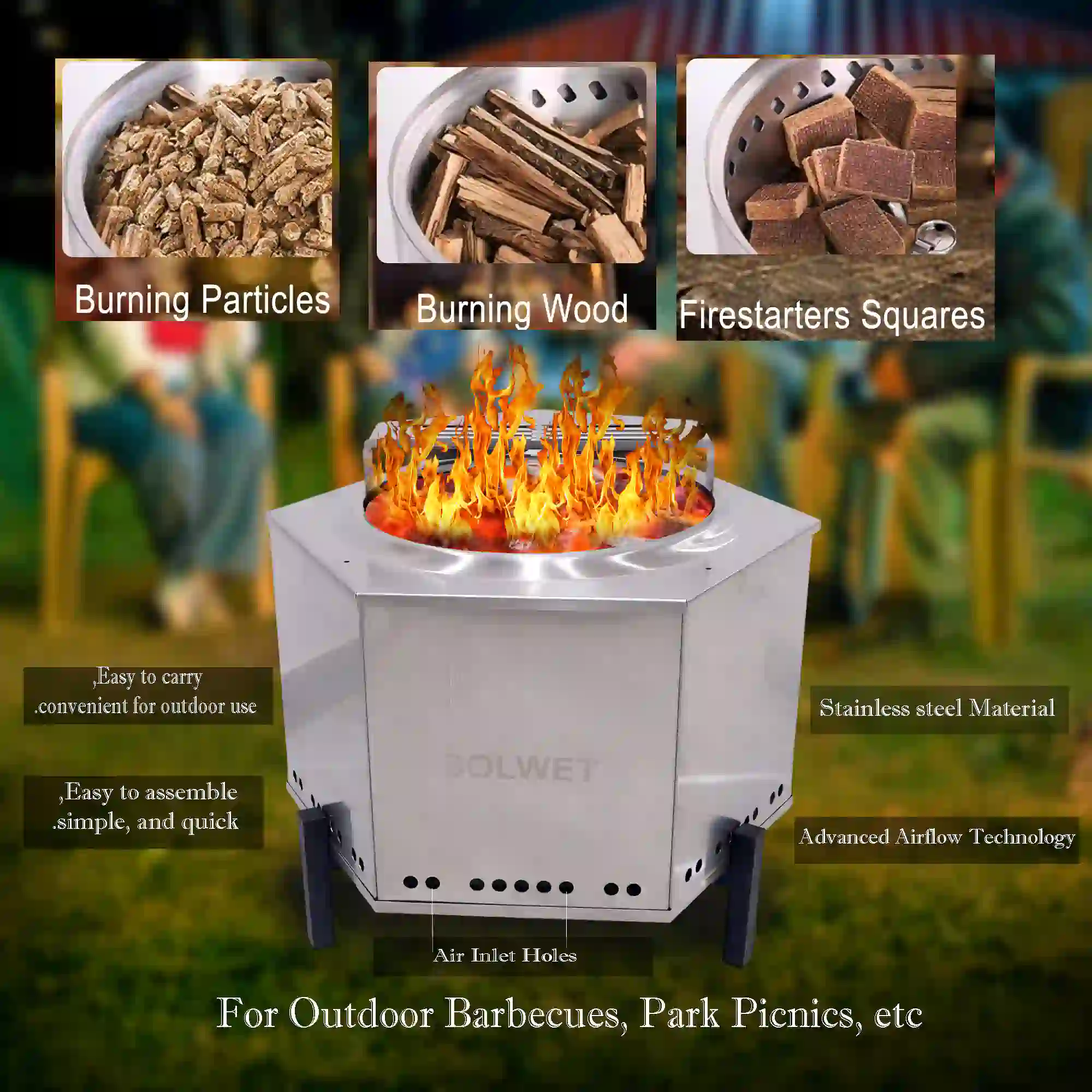 Outdoor Smokeless Fire Pit With BBQ Grill (19") - Image 5