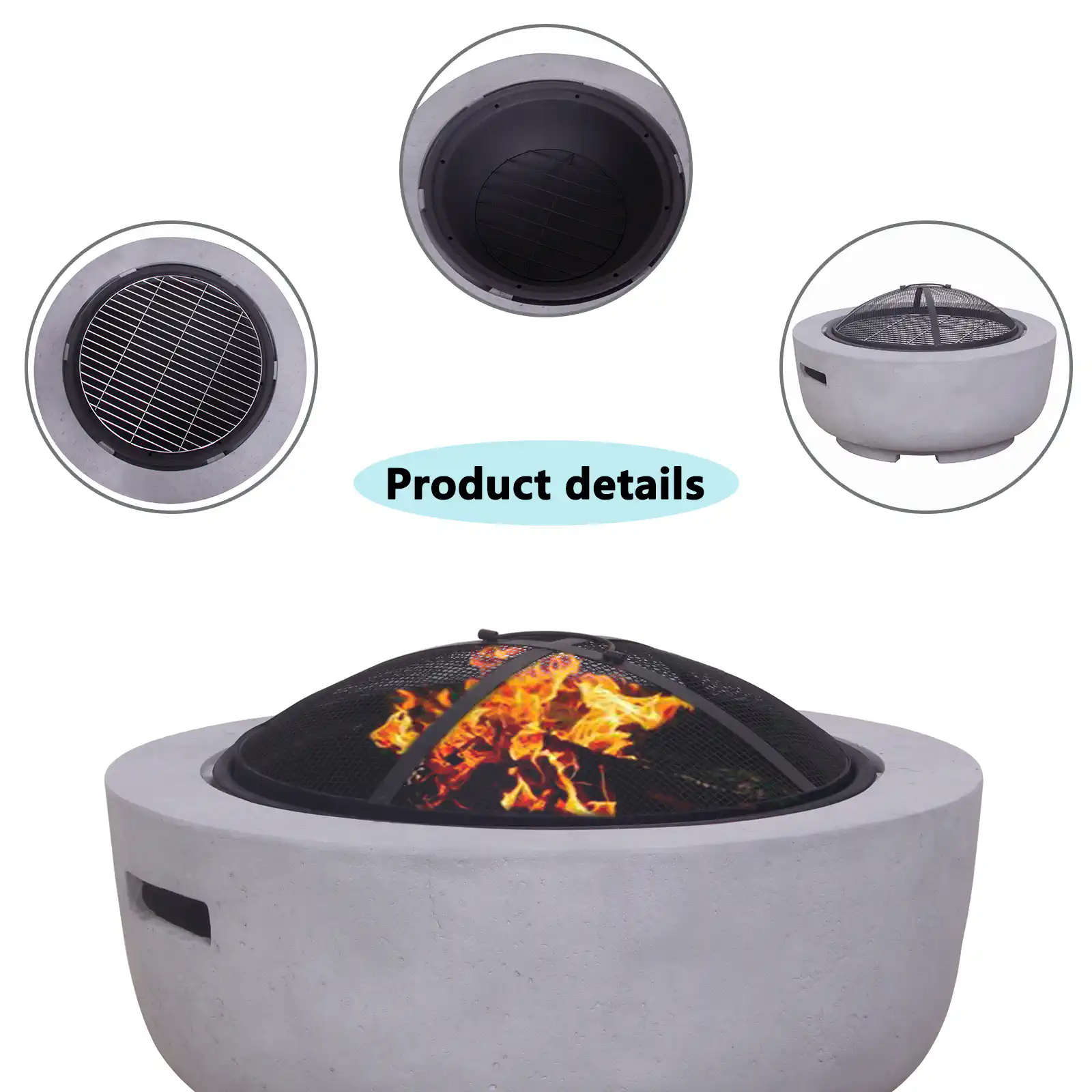 Outdoor Wood-Burning Fire Pit (Light Grey) - Image 4