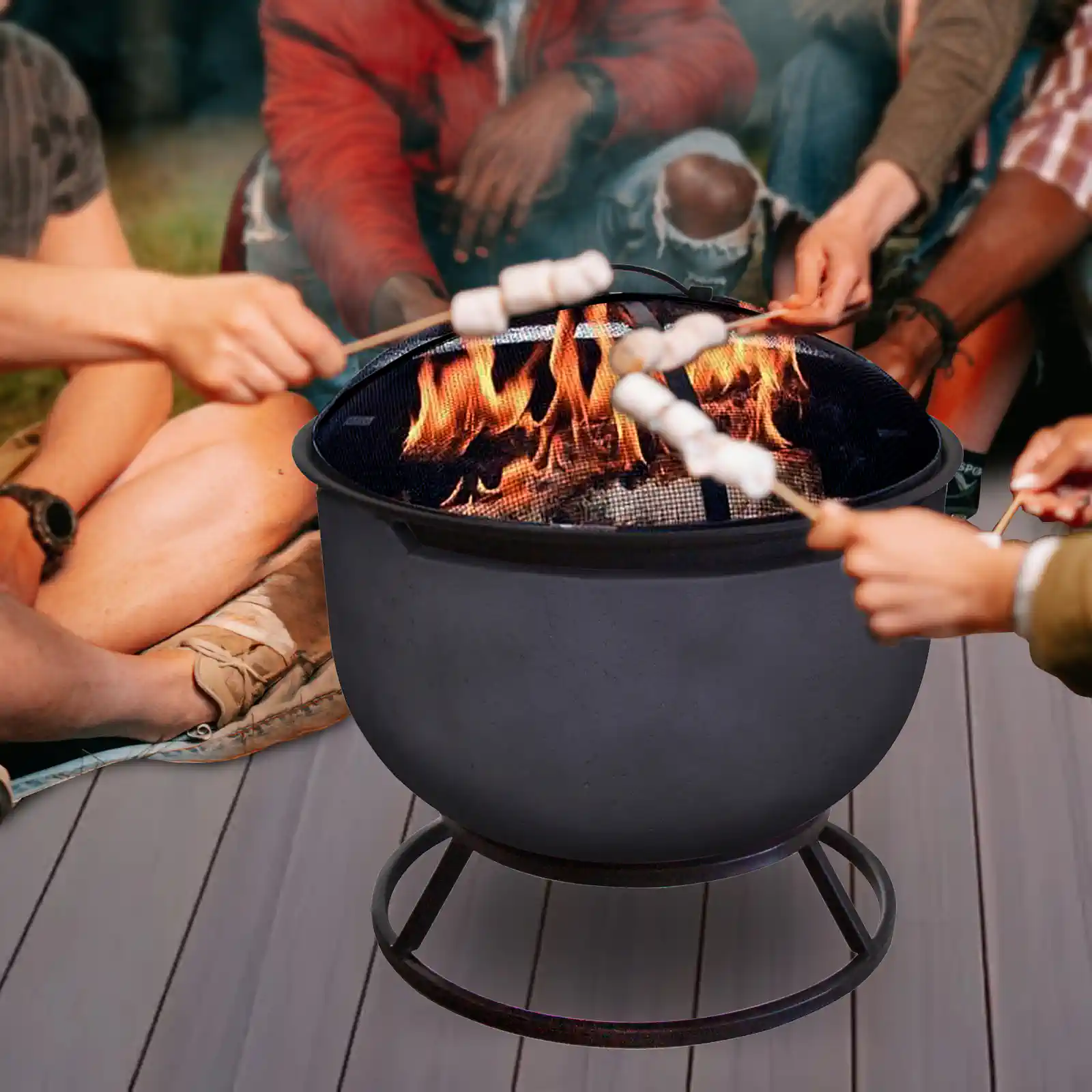 Outdoor Wood Burning Fire Pit Steel Base (Dark Grey) (2)
