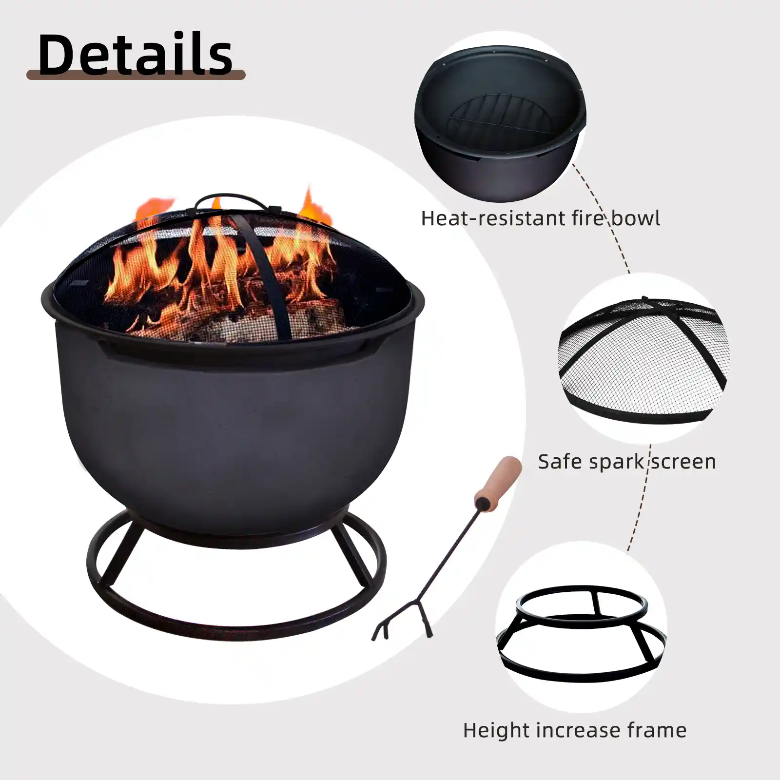 Outdoor Wood Burning Fire Pit Steel Base (Dark Grey) - Image 2
