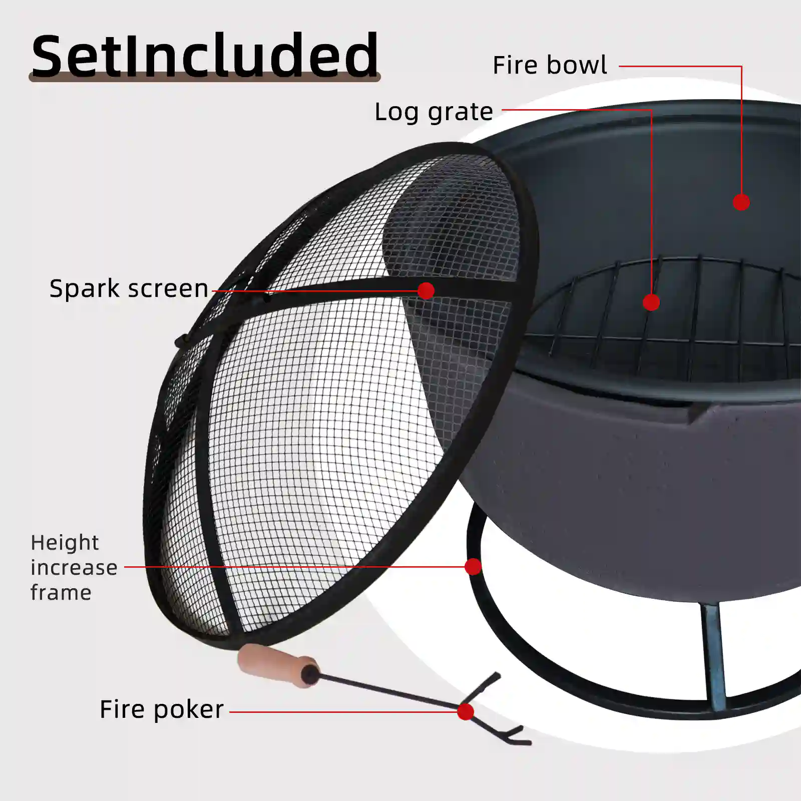 Outdoor Wood Burning Fire Pit Steel Base (Dark Grey) - Image 3