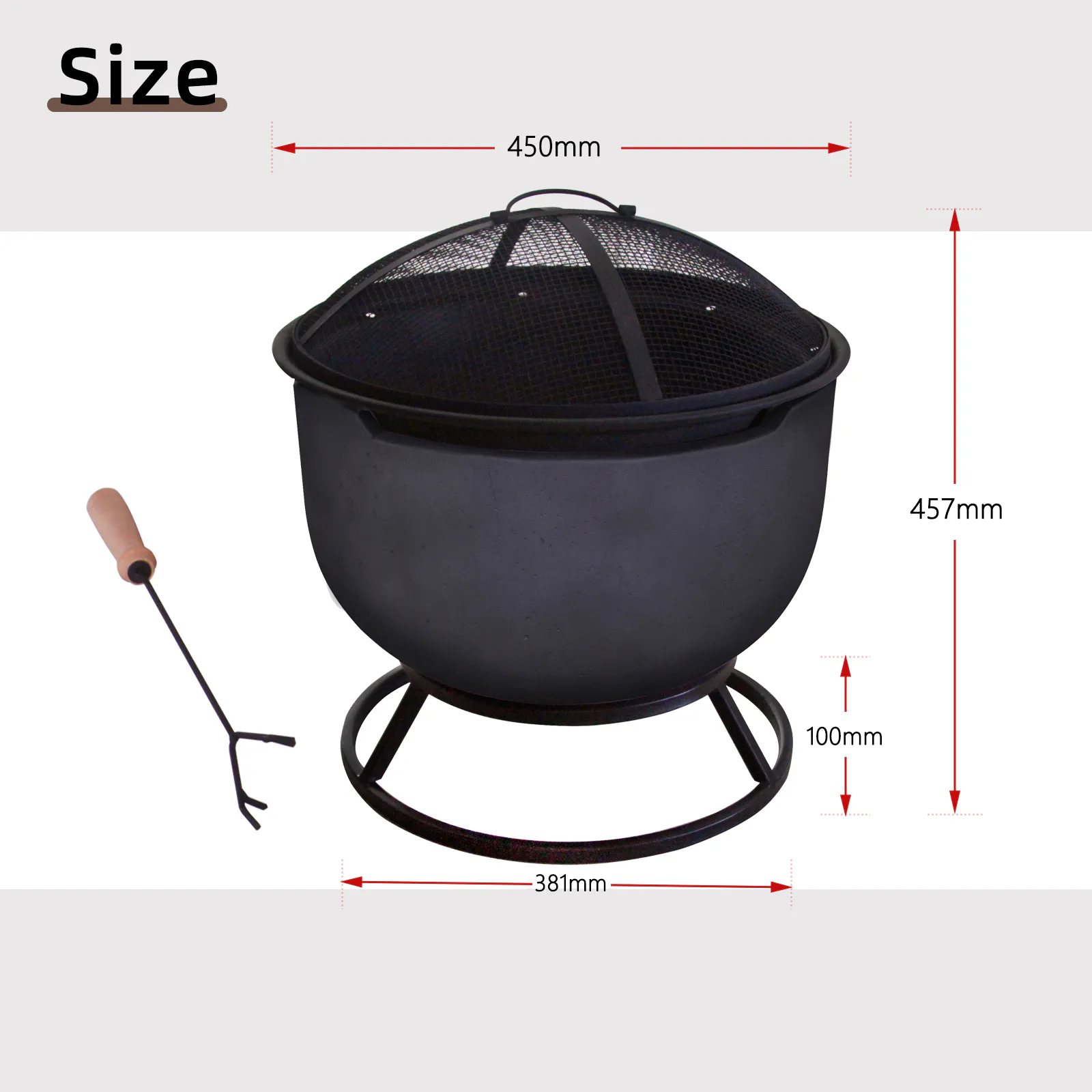Outdoor Wood Burning Fire Pit Steel Base (Dark Grey) - Image 4