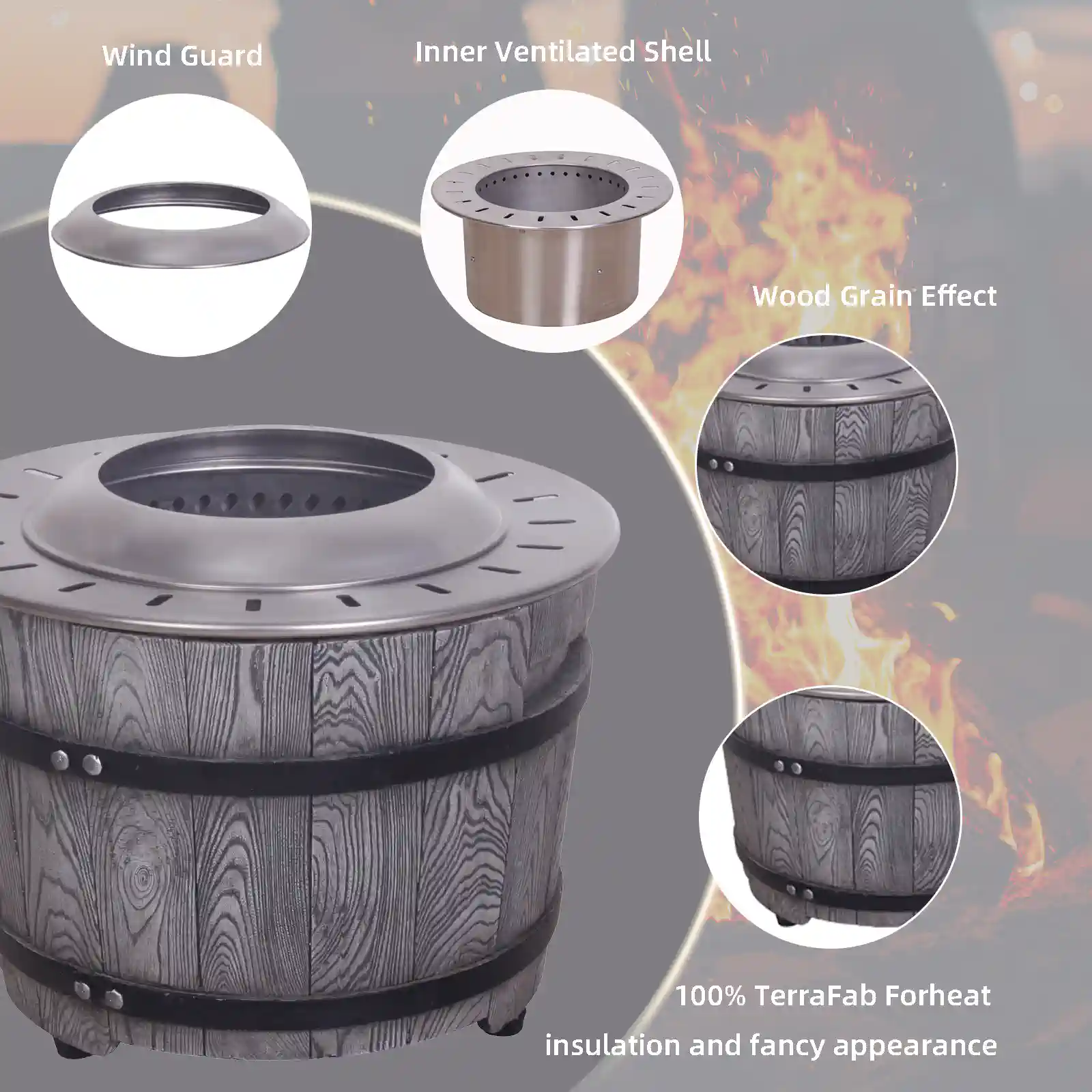 Outdoor Wood Look Grey Smokeless Fire Pit Bonfire pit for outdoor - Image 3