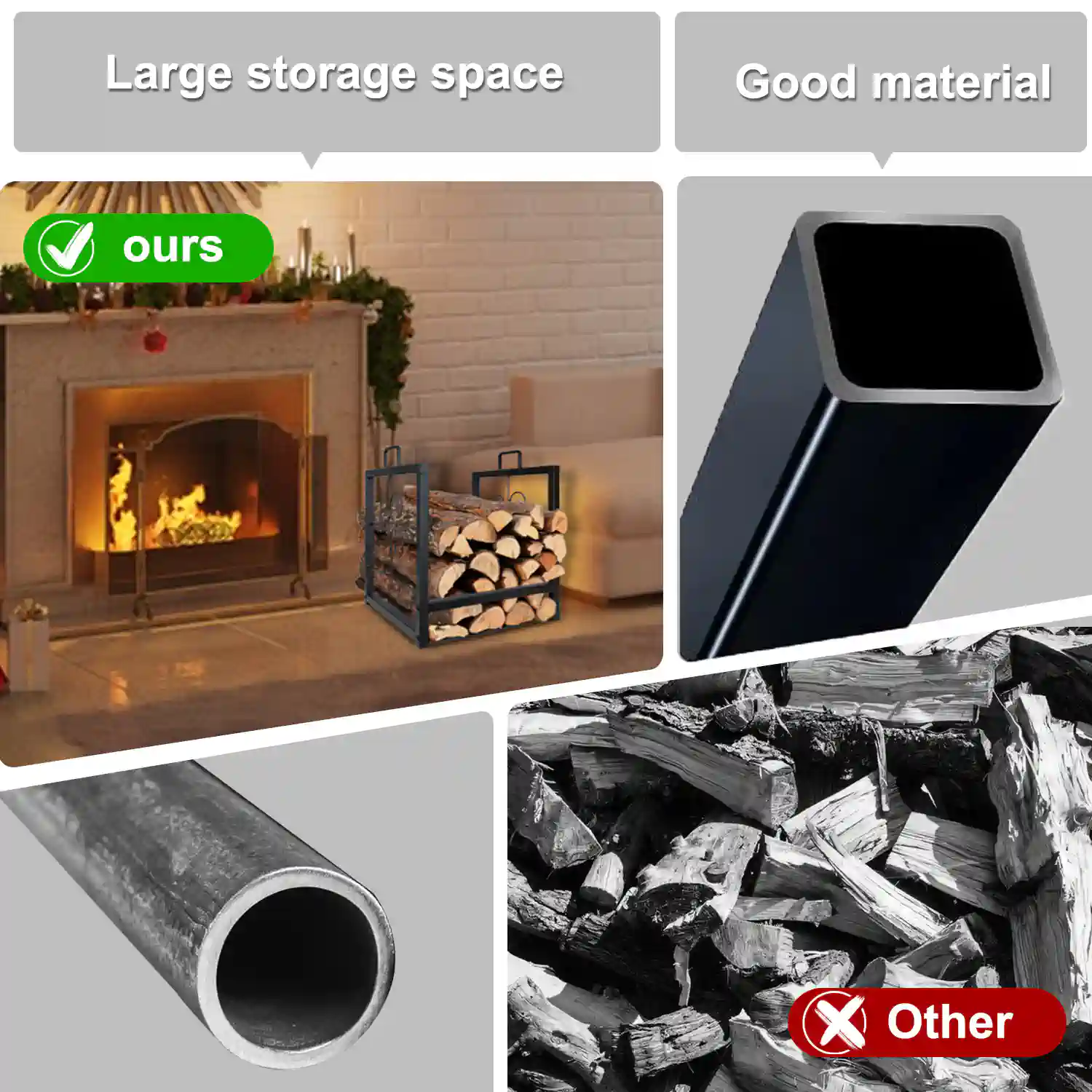 Small Size Metal Fireplace Wood Log Storage - Image 3