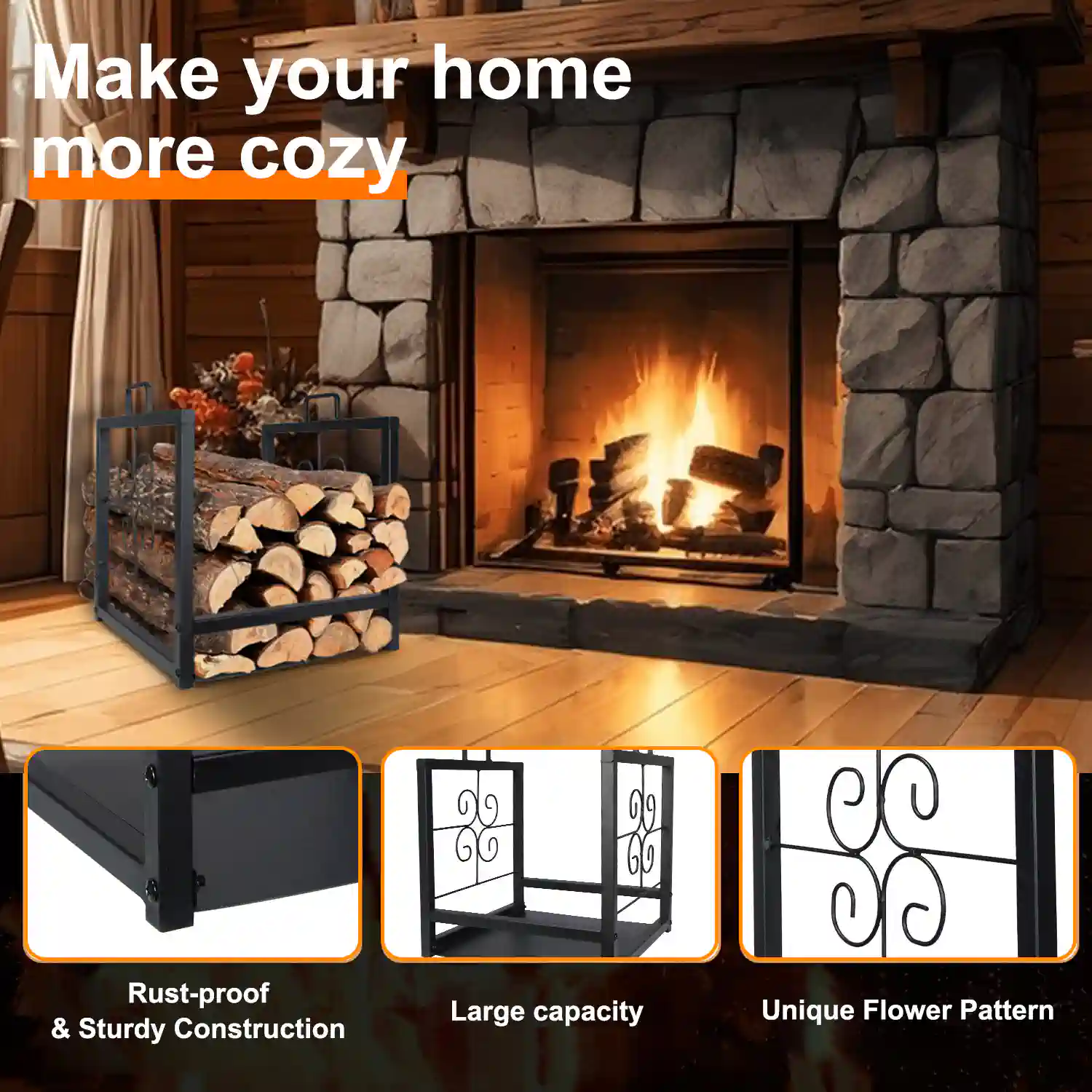 Small Size Metal Fireplace Wood Log Storage - Image 4