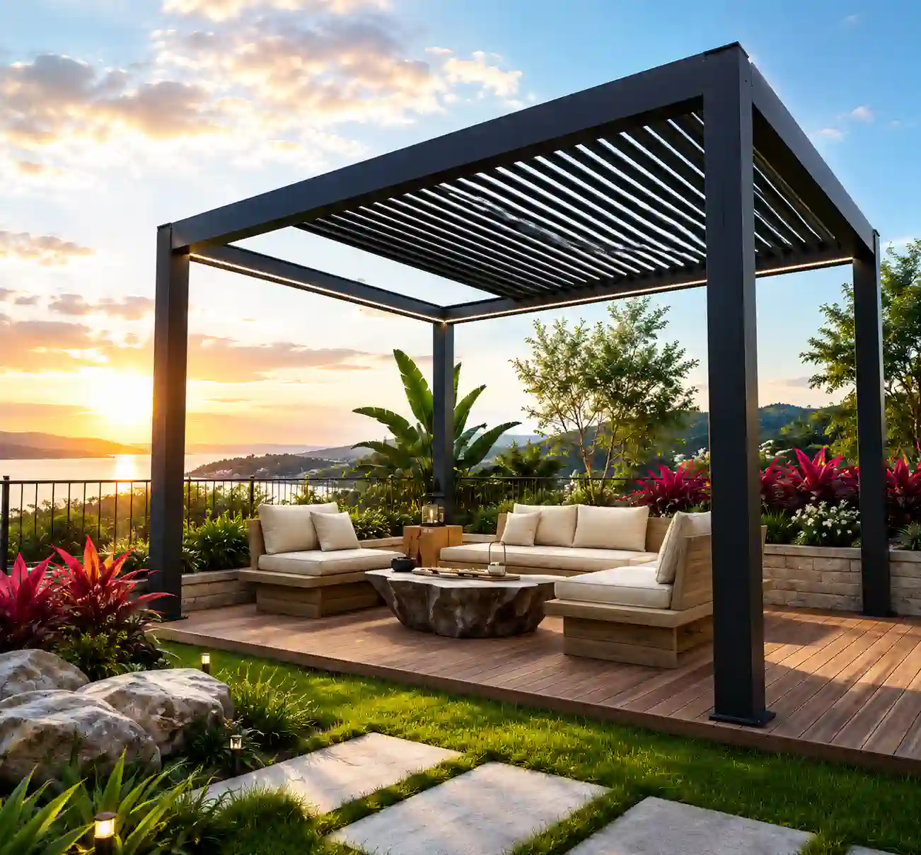 10x13x9 feet Retractable Motorized Pergola with led light For Terrace, Garden and swimming pool (3x4x2.7 mtr)