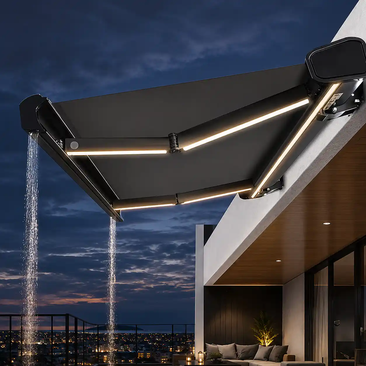 11’6″ x 10′ Size Full Cassette Retractable Awning with Built-in LED Strips (3.5x3mtr)