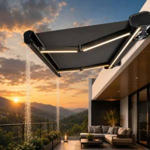 13′ x 10′ Size Retractable Full Cassette Awning with led light (4x3mtr) for balcony