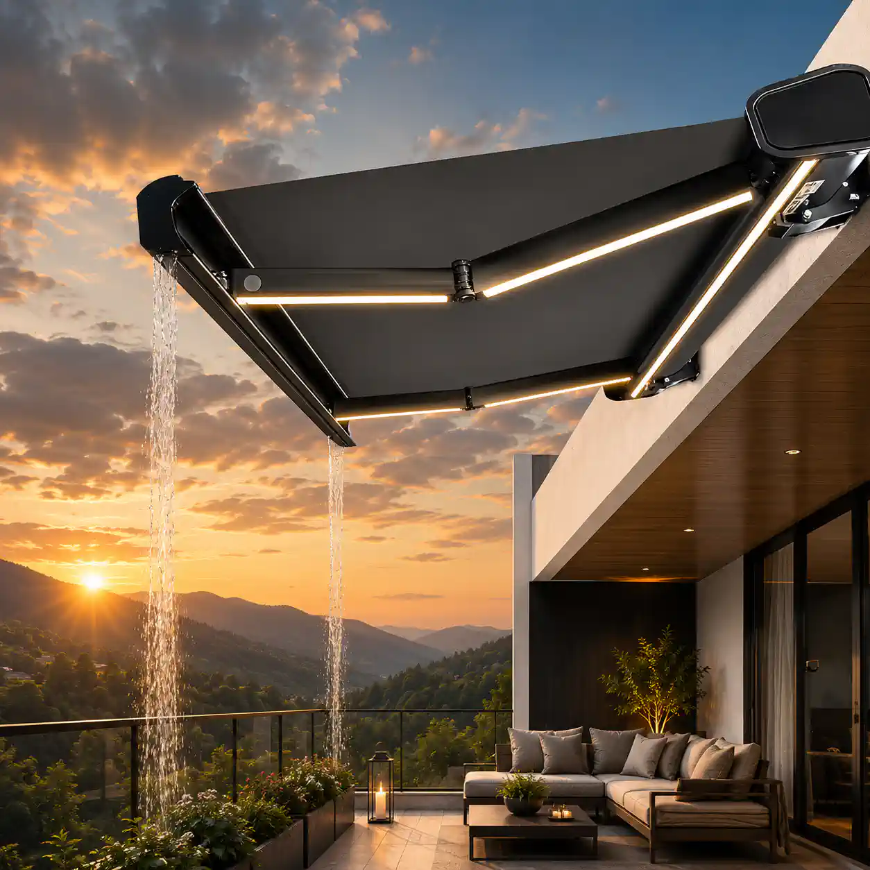 13′ x 10′ Size Retractable Full Cassette Awning with led light (4x3mtr) for balcony