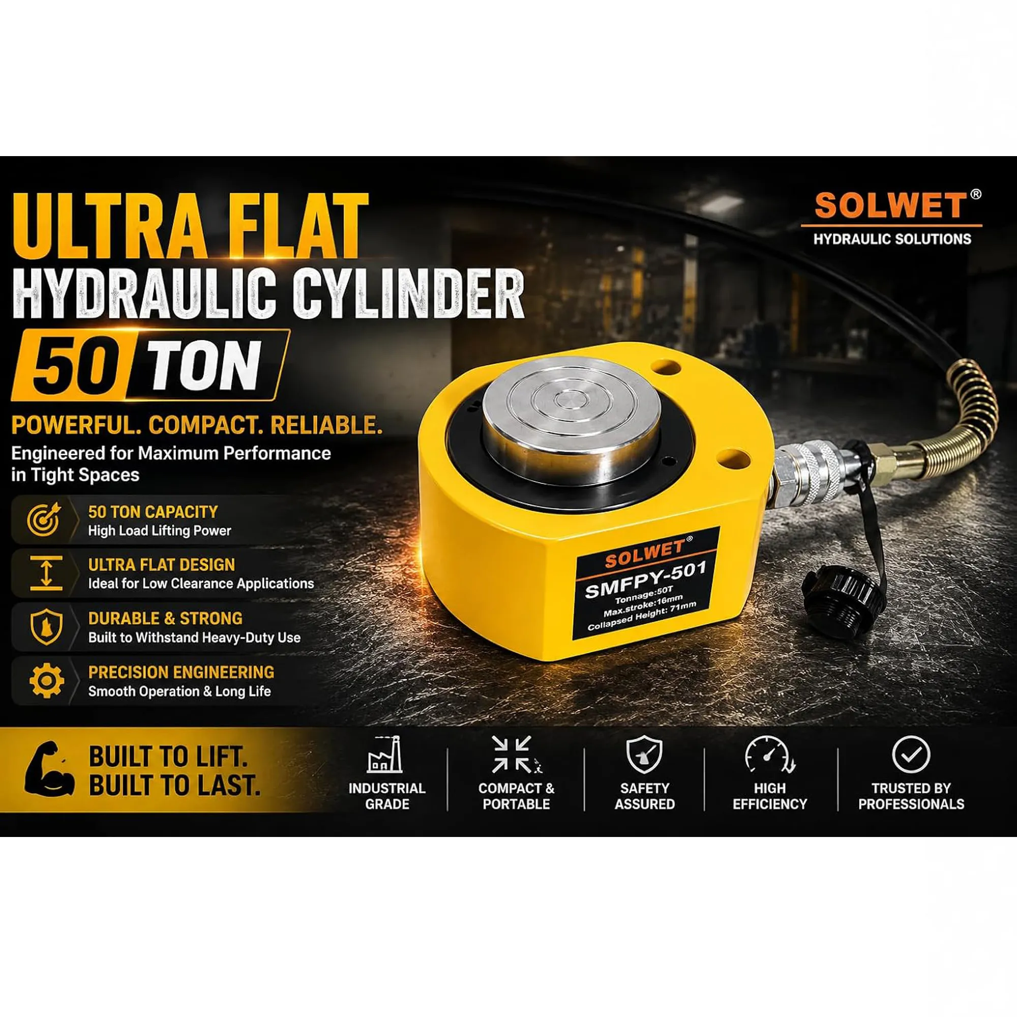 Ultra Flat Hydraulic Cylinder 50Ton (SMFPY-501) - Image 2